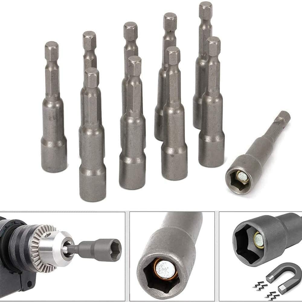 Destornillador de tuerca magnética de vaso de impacto de 6 mm-19 mm Juego de llaves hexagonales de 1/4 Adaptador de broca para taladros eléctricos Kit de enchufe de controladores de impacto, 6,15 mm (
