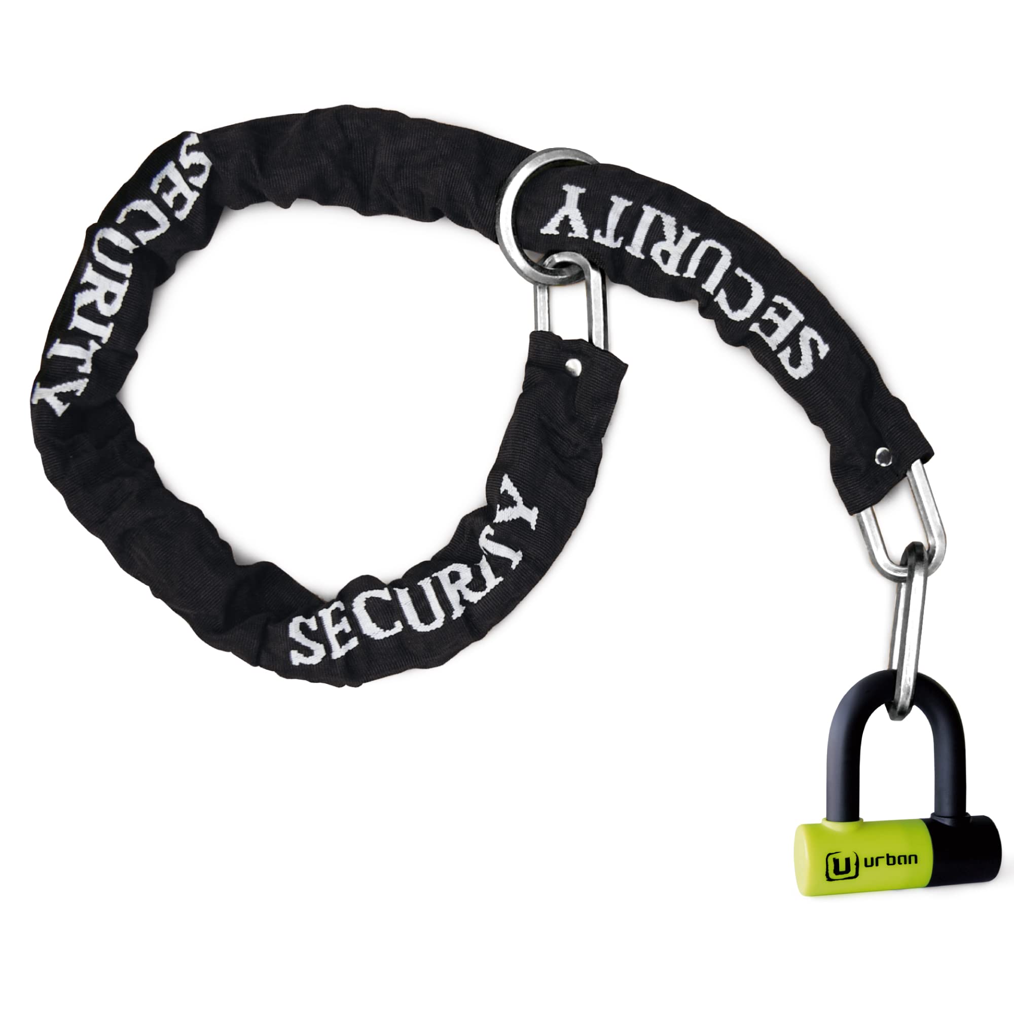 URBAN UR59120 Candado Antirrobo Mini U con Cadena Lazo 120 cm, Doble Función Más Seguro para Candado Moto Disco, Cerradura Alta Seguridad y Doble Cierre, Antirobo Universal para Moto,Scooter Bicicleta