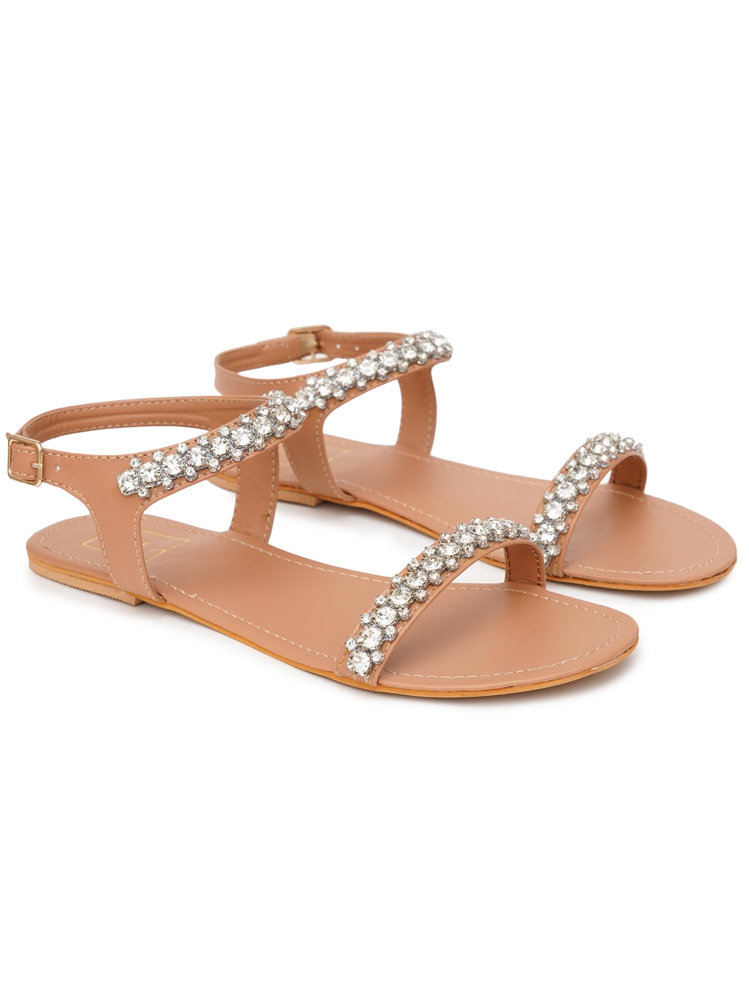 hvnly by shoetopia HVNLY Beige Rhinestone Flats for Women | Stylish Comfortable Luxury Sandals for Daily & Festive Footwear r-picture-36