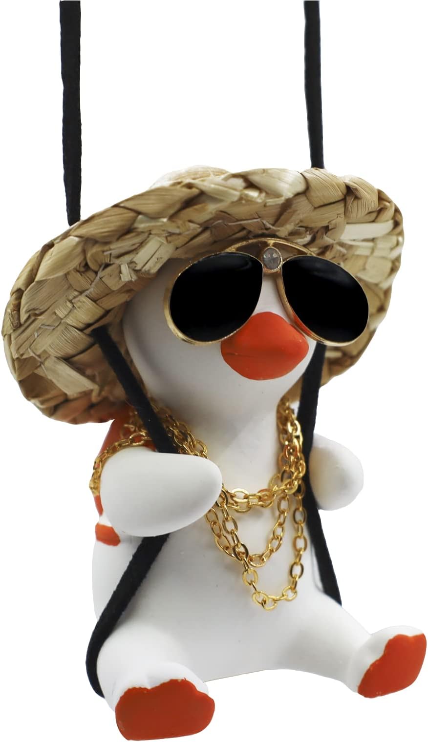 Swing Duck Car Hanging Ornament, Super Cute Swing Ducks Rear Mirror Hanging Accessories, Auto Decoration Rearview Mirror Pendant Flying Duck Car Interior Set for Women Teens (Gold)
