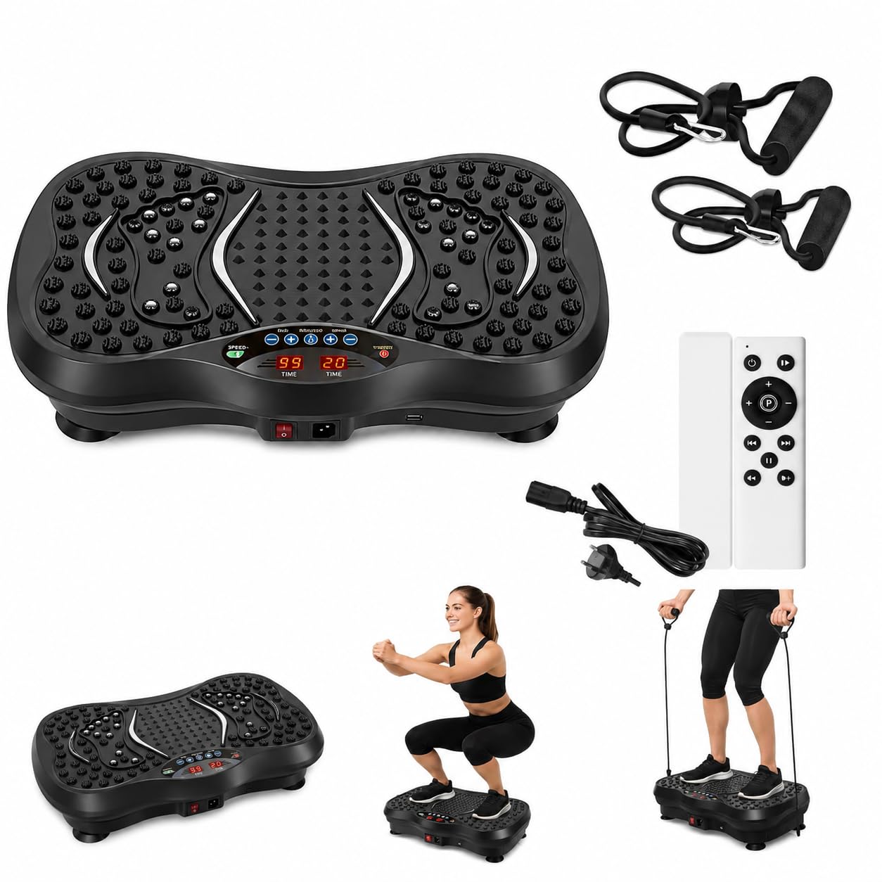 Vibration Exercise Machine for Home Workout, Full Body Vibration Platform with Resistance Bands & Remote Control, Fitness Shaker Plate for Exercise, Balance & Muscle Activation-image-45
