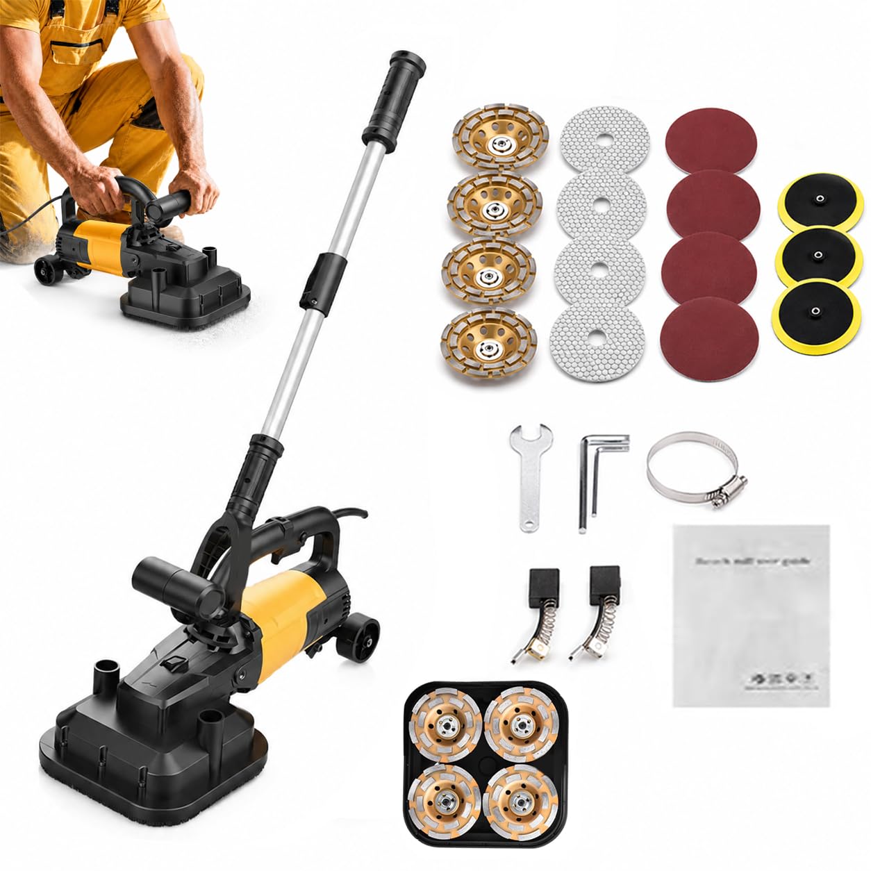Hcauynn Kita Handheld Concrete Grinder, 4-Head Concrete Floor Grinding Machine For Garage Floors, Paint Removal, Cement Smoothing & Exterior Preparation