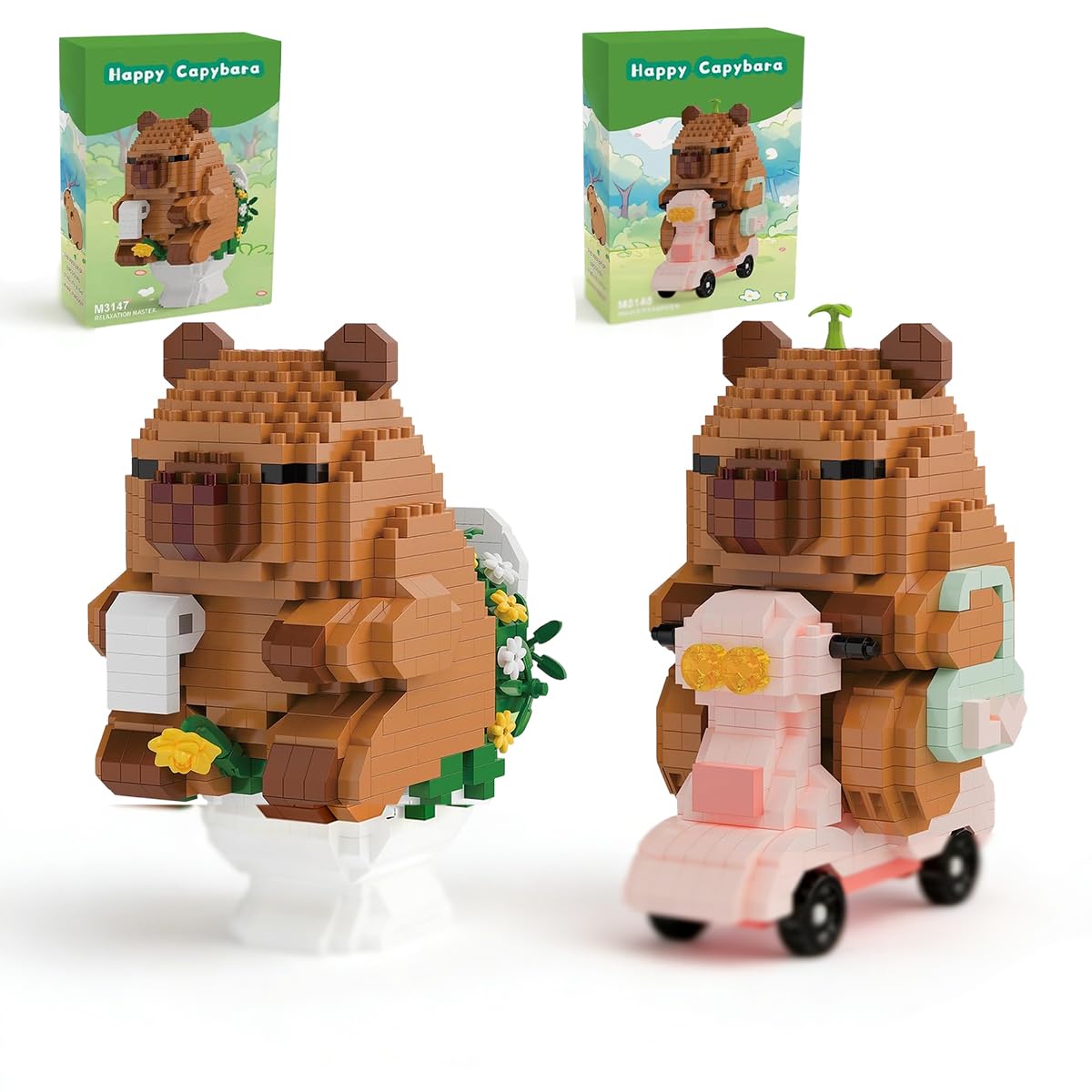 Capybara Building Blocks Set Mini Animal Bricks with Tool, Micro Bricks Capybara Gift, Building Bricks for Home Office, Creative Present for Adults Kids -2PCS