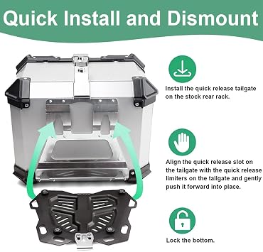 Motorcycle Top Box 36L 45L,55L,65L,80L,100L Top case,Aluminum Alloy Motorcycle Top Case Tail Box,Motorcycle Trunk Tour Tail Box for Store Helmet(Silver,55 L)