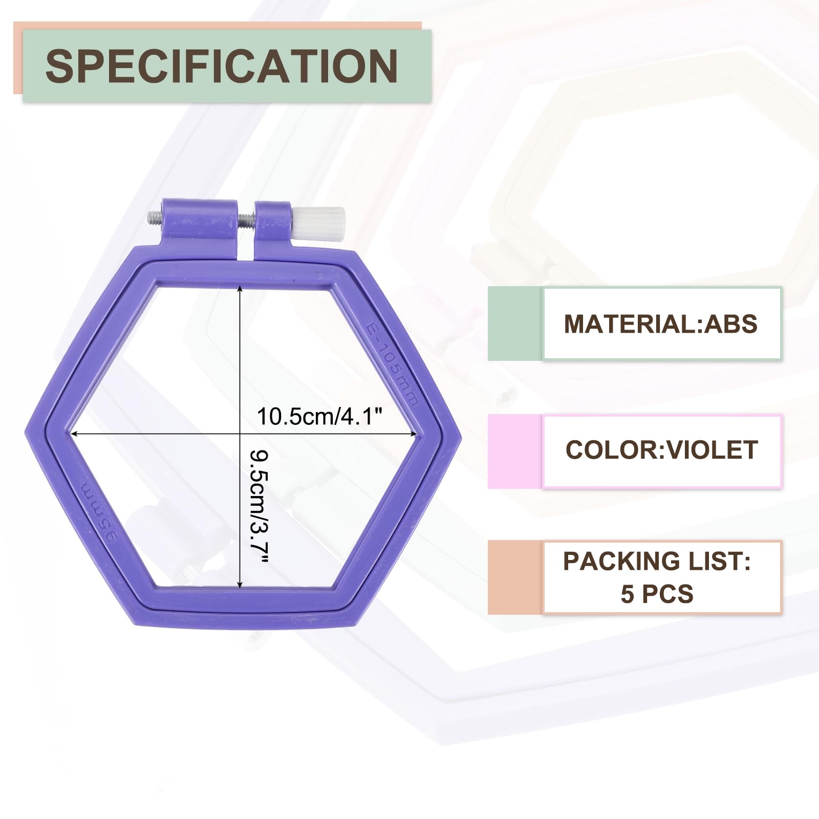 PATIKIL 5 Pieces 4.1" x 3.7" Hexagonal Embroidery Hoops - Image 2
