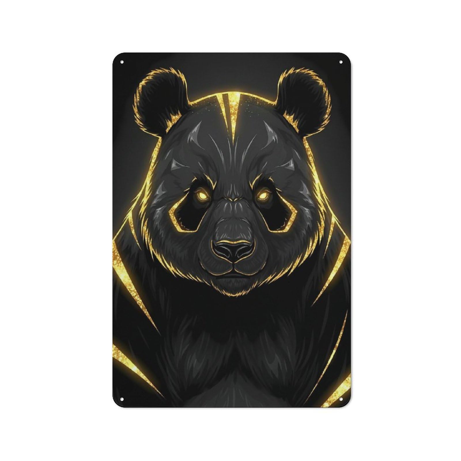 Junmoney Style-8 For Hobby Room Or Studio, Golden Panda Portrait On Black Background Retro Tin Sign 30X20cm, Gift For Creative Interior Collectors During The Christmas Season