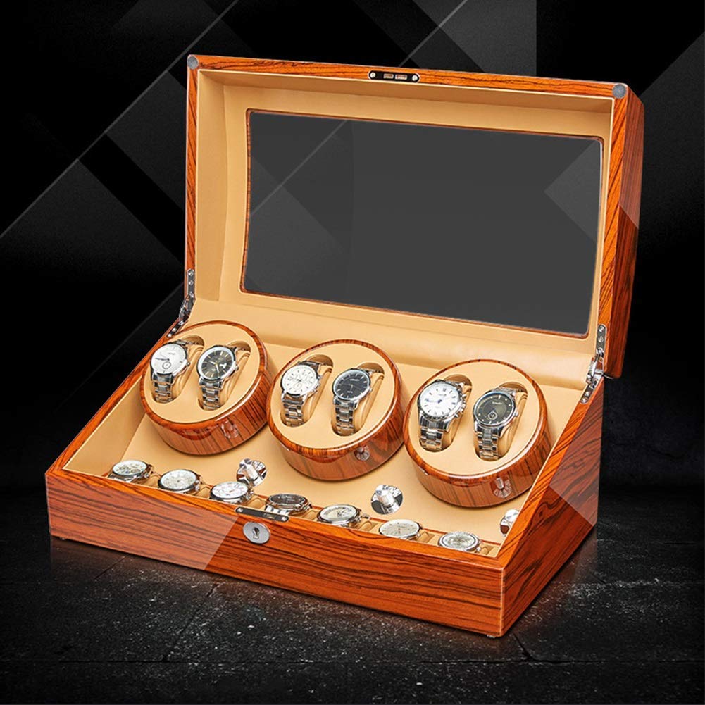 Scatola Porta Orologi Automatico in Legno massello di Ebano con Finitura Laccata Effetto Pianoforte, Motore Silenzioso, Doppia Alimentazione, 4 modalità di Rotazione, espositore PE