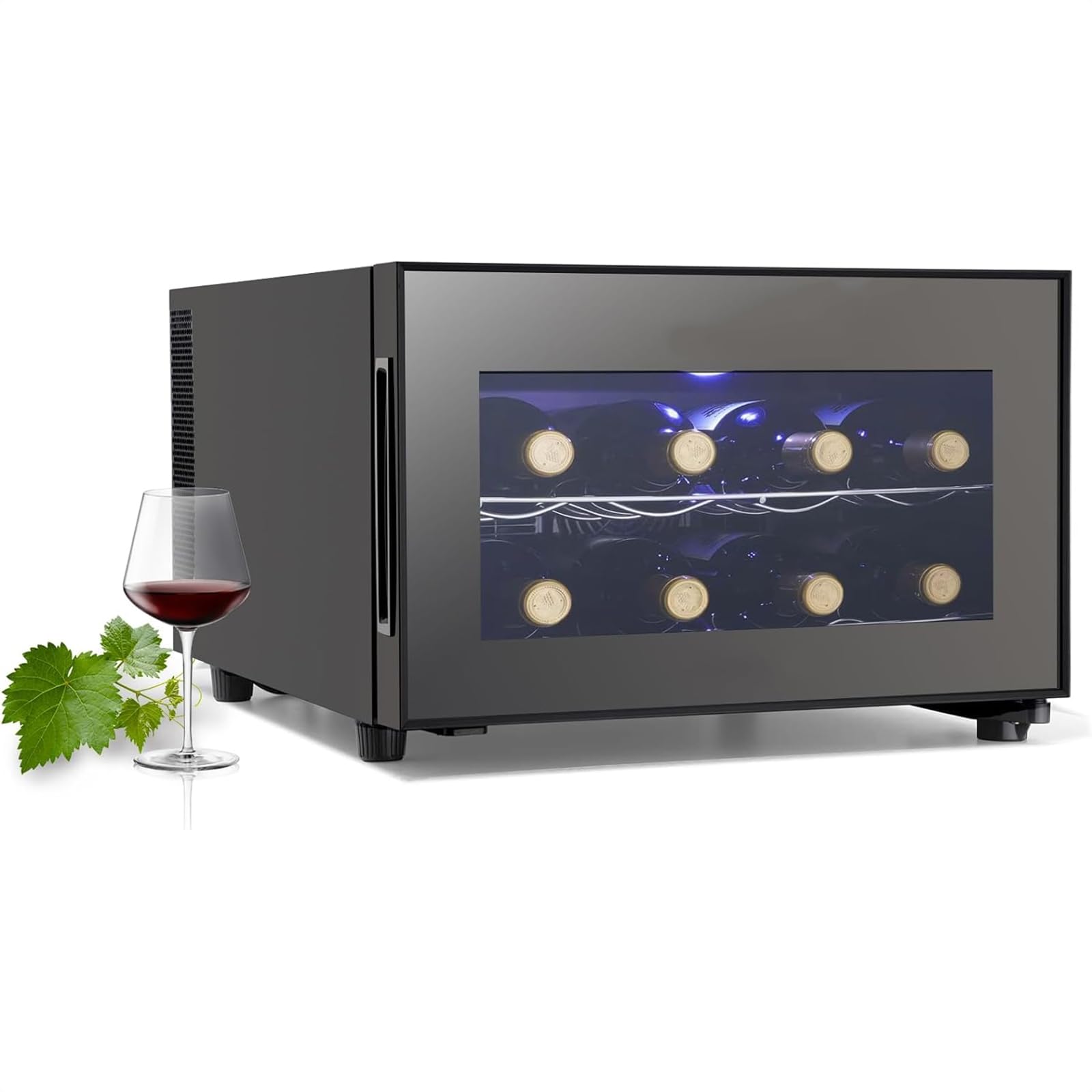 ERICAT Refrigerador para Vinos, Refrigerador para Vinos Eléctrico De 8 Botellas con Pantalla Digital, Temperatura De 11-18 ° C, Enfriamiento Rápido Y Ajustable, Evita Fugas De Aire Frío, para Oficina