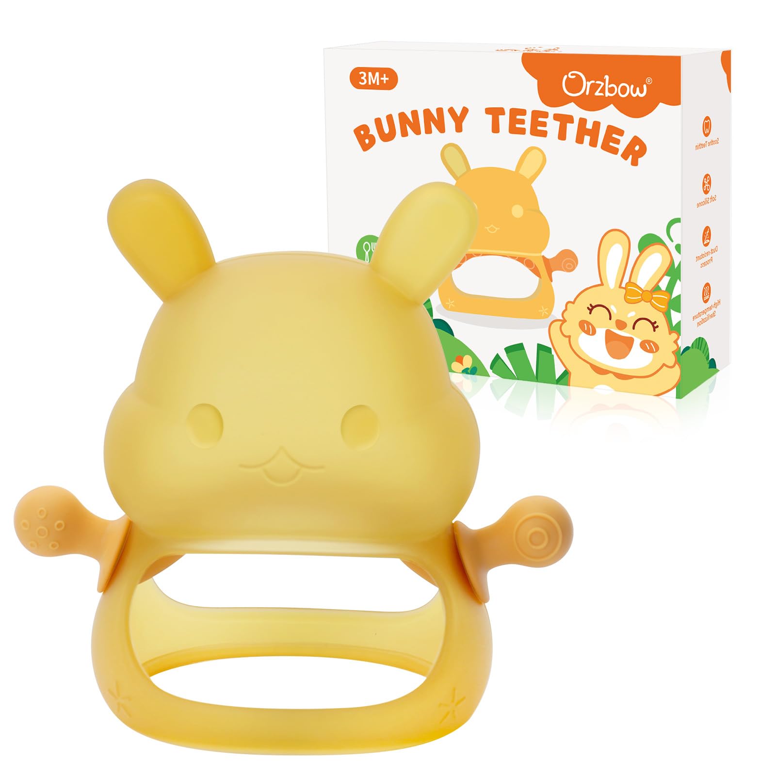 Orzbow Beißring Baby Spielzeug ab 3 6 9 Monate, Silikon Zahnungshilfe Baby Mitabnehmbarem Handgriff, Leicht Greifen & Reinigen, Beißspielzeug für Saugbedürfnisse, Schmerzlindernd, Nanosilber