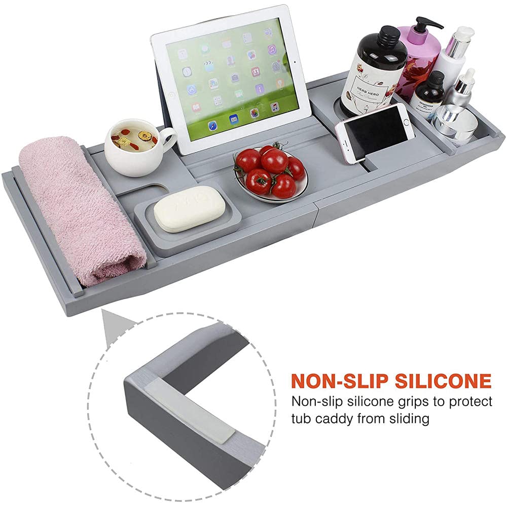 Vassoio da Vasca da Bagno in bambù Premium, Vassoio da Bagno Estensibile con Tablet Libro Cellulare e portabottiglie può darti Una Spa di Lusso e Romantica