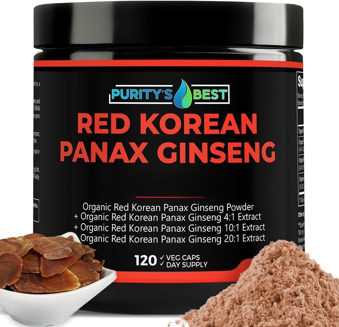 Purity`s Best Suplemento fitoterápico de ginseng vermelho coreano Panax, 5% de ginsenosídeos, 120 cápsulas vegetais