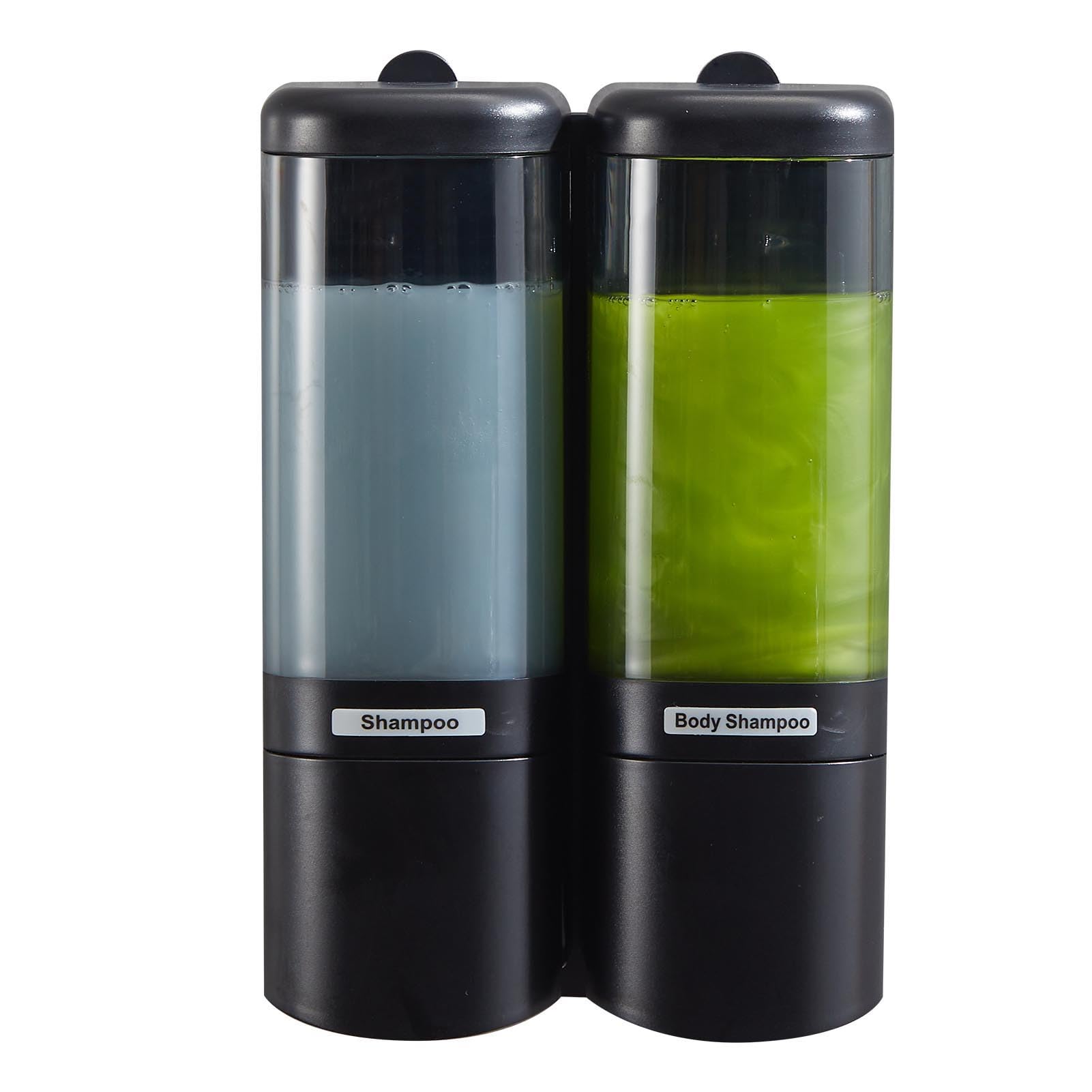 Ręczny dozownik mydła w płynie 2 komory 480 ml Szczelny dozownik mydła i prysznica do montażu na ścianie do szamponu w płynie Łazienka Kuchnia (Black)