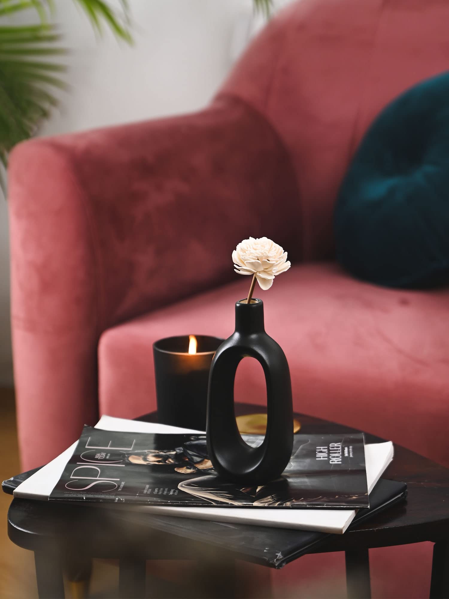 Purezento Modern Decorative Kieko Donut Vases for Home Decor | Centerpieces | Kitchen | Office with Unique Quality for Home Decor Center Table, Flowers Pot, Bedroom Side Corners (Black,6 Inch) 2