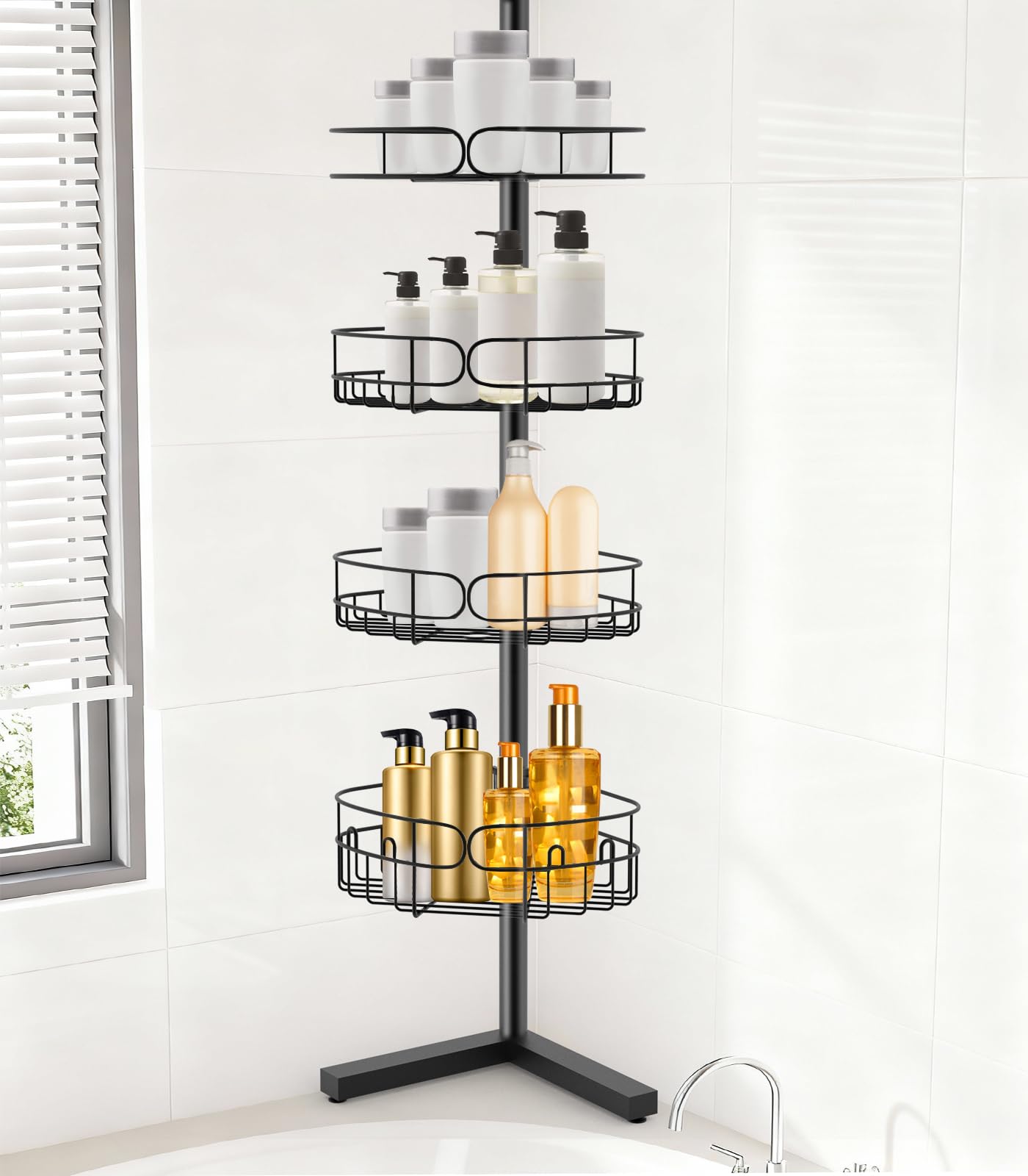 Marovitax Corner Shower Caddy Tension Pole Sturdy Rust-Resistant Shower Corner Shelf Organizer Shower Organizer Corner Universal Fit for