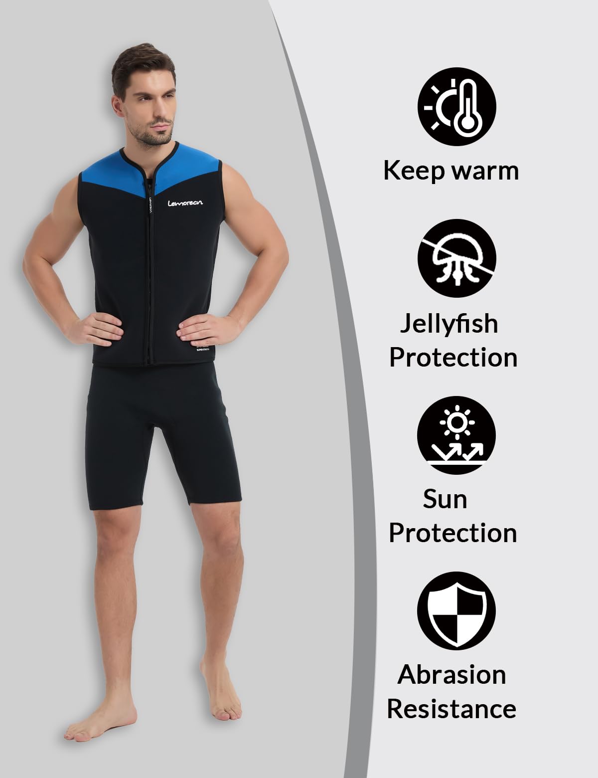 Lemorecn Muta da uomo e donna, 3 mm, senza maniche, in neoprene, con cerniera frontale, per sport acquatici