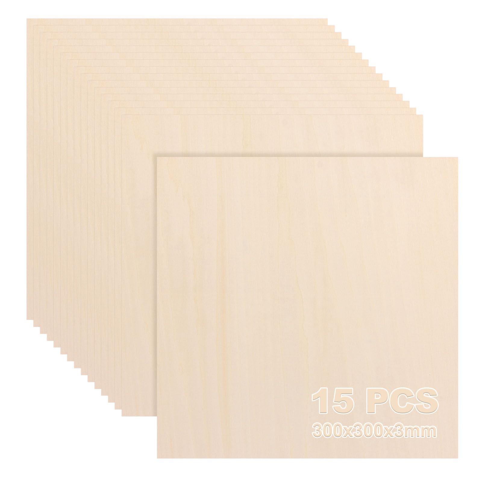 JMIATRY Balsaholzplatten, 300 x 300 x 3 mm, Sperrholzplatten, unlackierte Lindenholzplatten für Heimdekoration, DIY-Handwerksprojekte, Holzhandwerk-Modell, Malen und Gravieren, 15 Stück