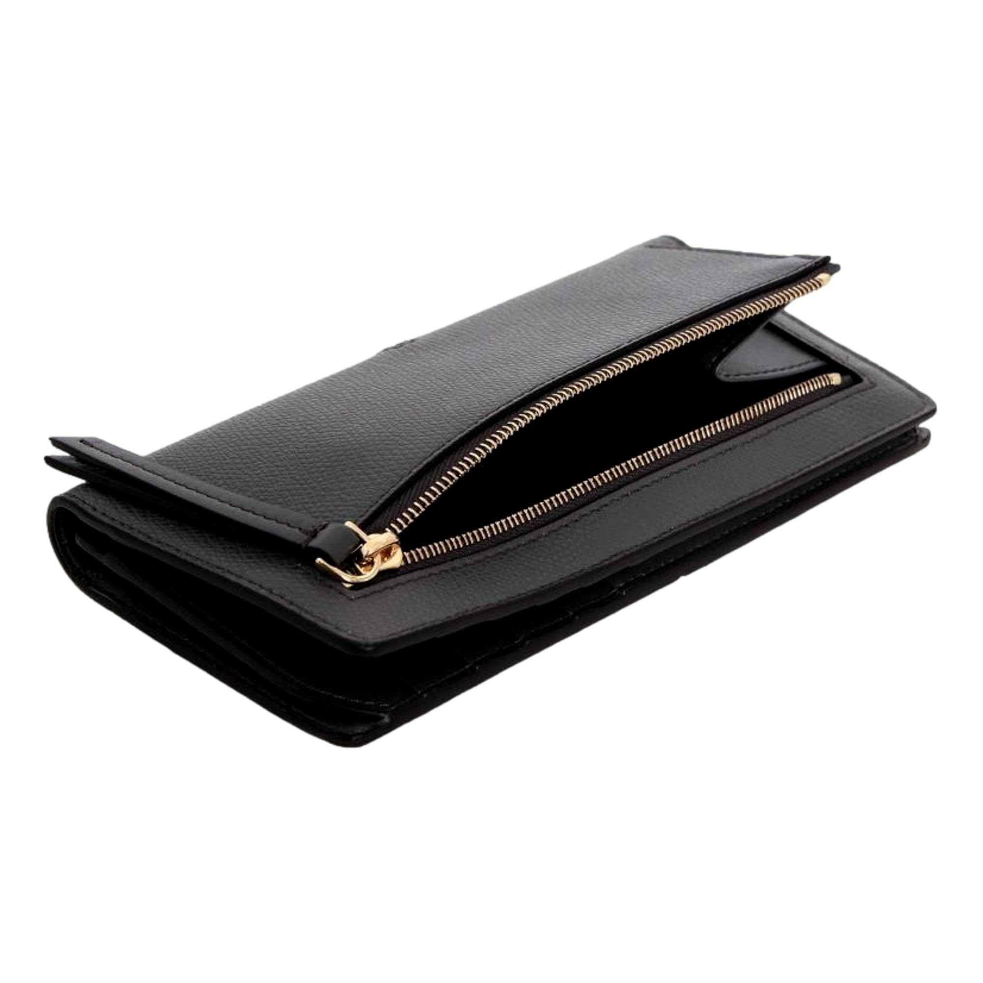 FENDI O'Lock - Cartera continental de piel con estampado animal, color gris antracita, Antracita gris, M, Cartera Continental