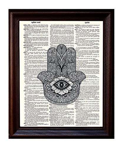 Fresh Prints of CT Dictionary Art Print - Hamsa Evil Eye Protection - Printed on Recycled Vintage Dictionary Paper - 8