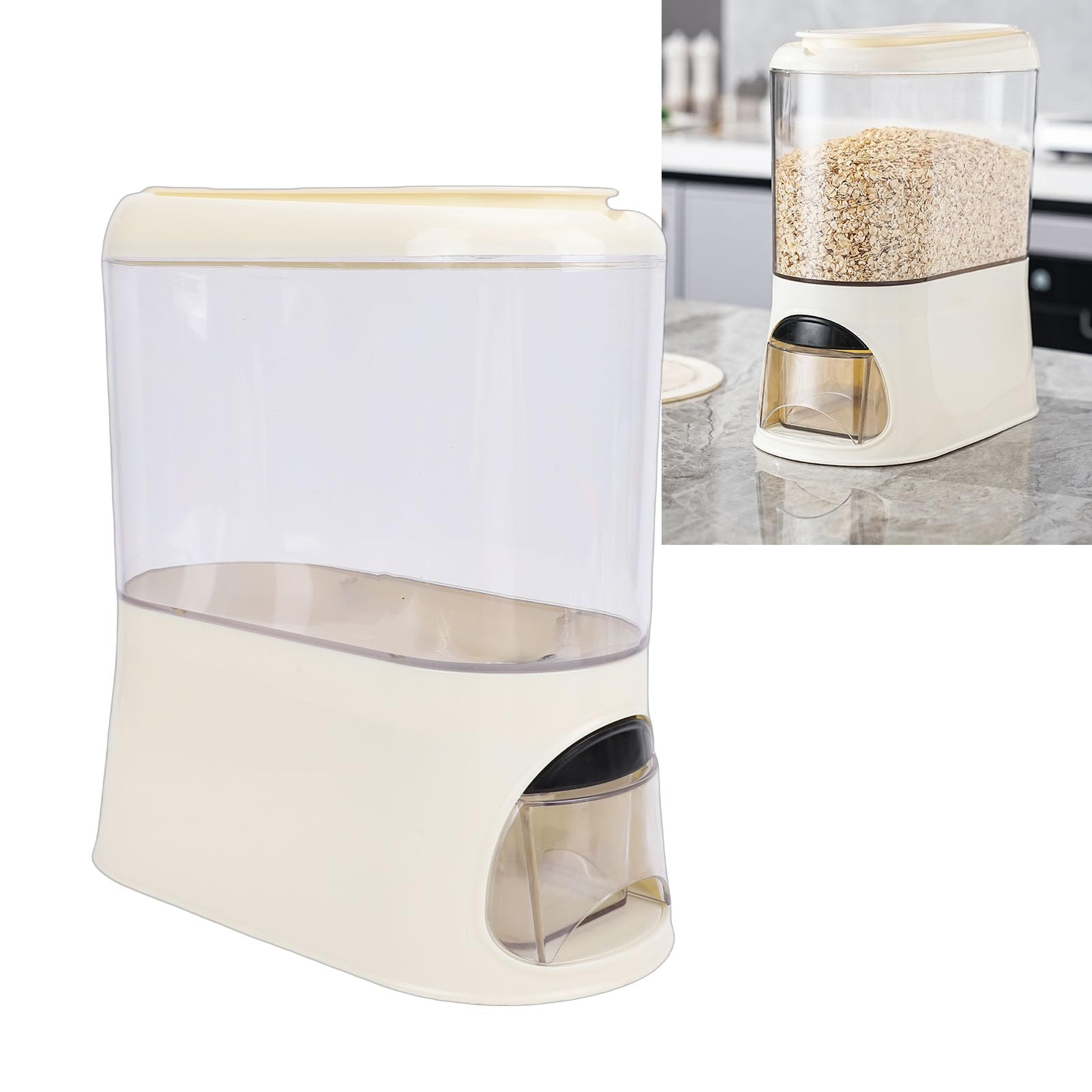 TOPINCN Dispenser Di Riso, Contenitore Per La Conservazione Del Riso Da 3 Litri Dispenser Di Cereali Sigillato Secchio Per Cereali Con Misurino Per Farina Di, Farina Di, (Color crema)