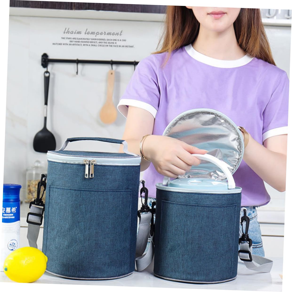 DOITOOL Aluminiumfolien Thermotasche mit Oxford Gewebe Abnehmbarem Tragegurt Mittlere Isoliertasche für Lebensmittel Lunchbox Tasche für Arbeit Schule und Reisen