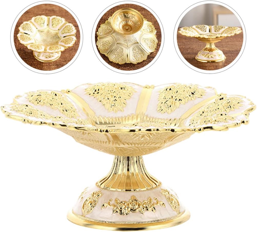 UPKOCH Gold Metal Fruit Plate 7X7 Inch European Style Decorative Footed Tray for Home Dining Table Candy Snacks Serving Dessert Dish