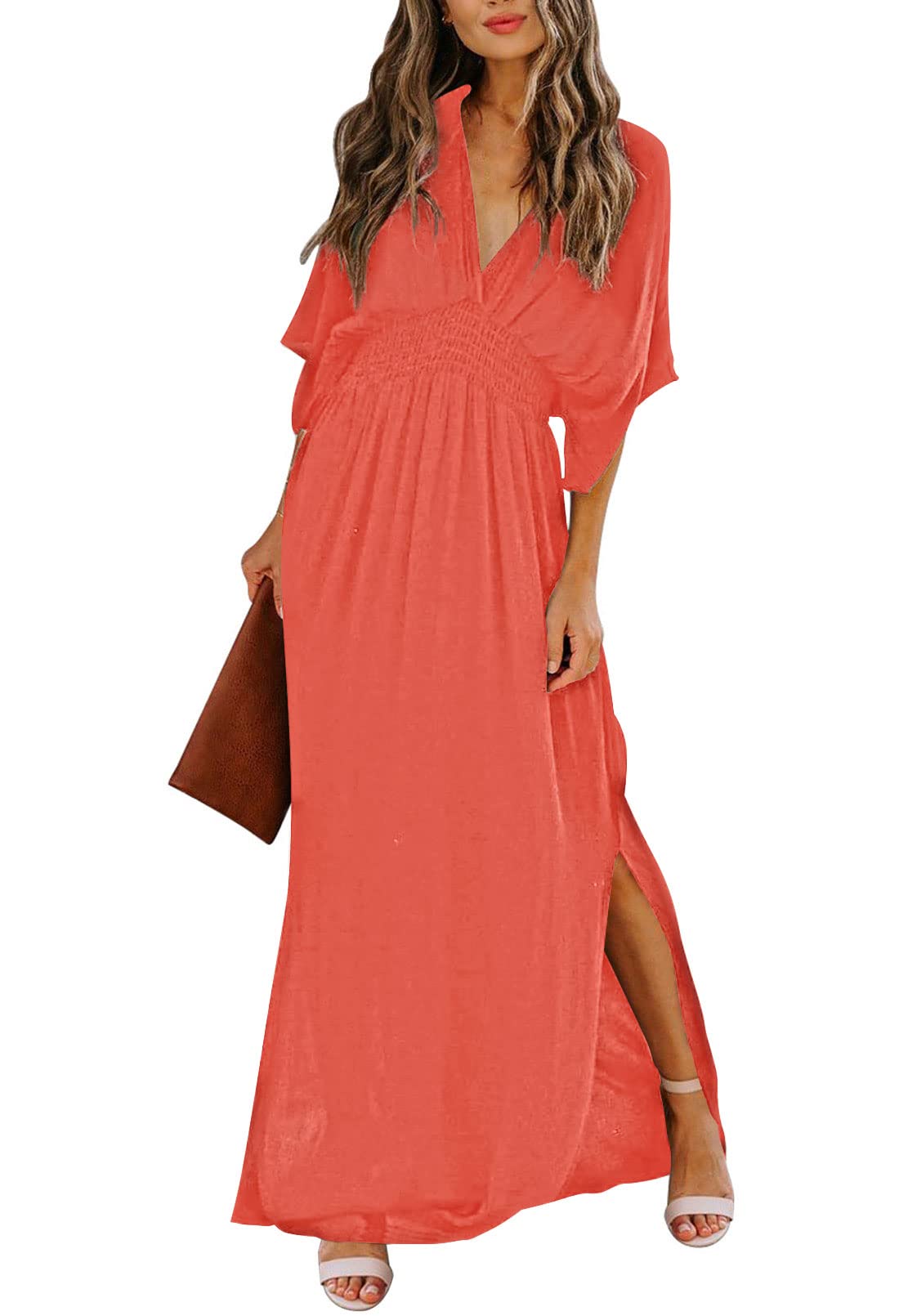 Meenew Women's Summer Maxi Dress Party Vacation High Slit Loose Long Beach Dress