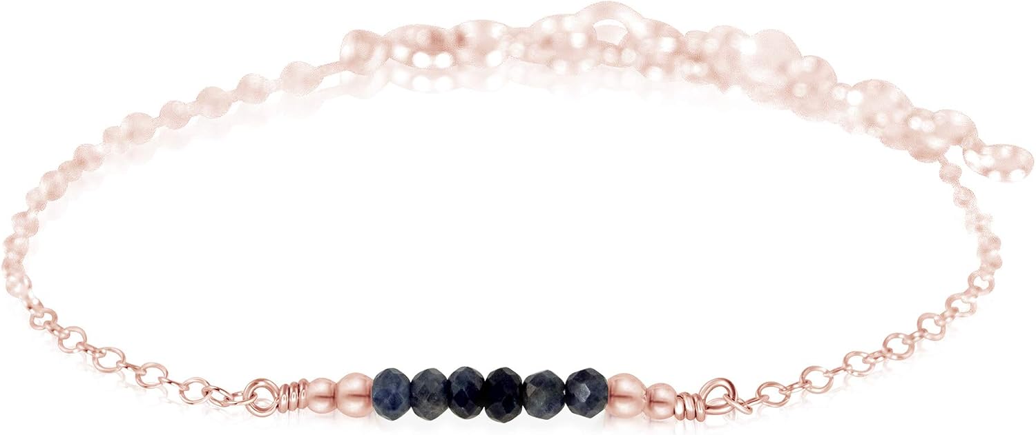Luna Tide Tiny Sparkling Sapphire Faceted Bead Bar Bracelet in 14k Rose Gold Fill