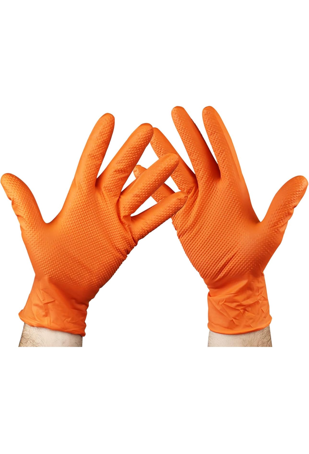 ROCKHOLD Medium Large Extra Large Nitrile Diamond Grip Gloves Heavy Duty Disposable Latex Free Orange x100 (Large)