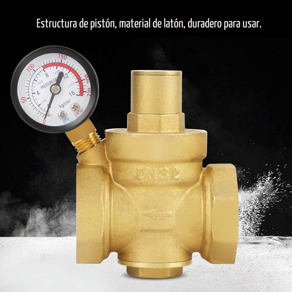 Válvula reductora de presión, alta eficiencia instalación fácil control preciso agua Regulador ajustable DN32 BSP latón duradero medidor calibre 1 rosca estándar for hogares