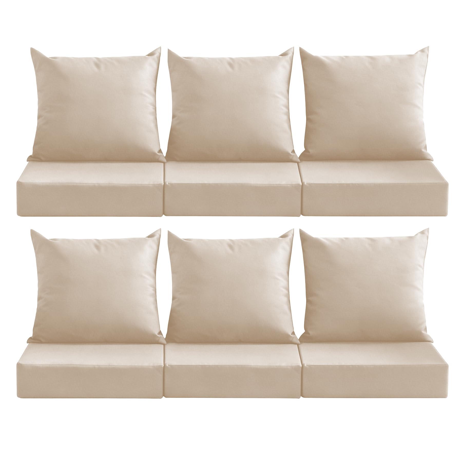 Photo 1 of MuaMelop Outdoor Deep Seat Cushion Set, 24x24 Inch Water-Resistant & Fade-Resistant Outdoor Chair Cushions, Patio Furniture Cushions with Removable Cover for Patio Chair, Sofa, Beige (Set of 6)