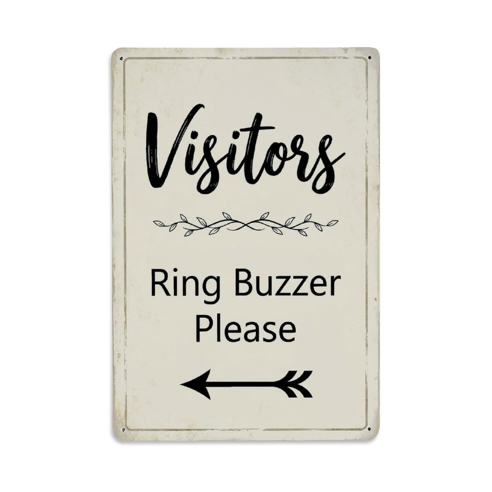 Metal Tin Sign Vintage Visitors Ring Buzzer Please Arrow Vine