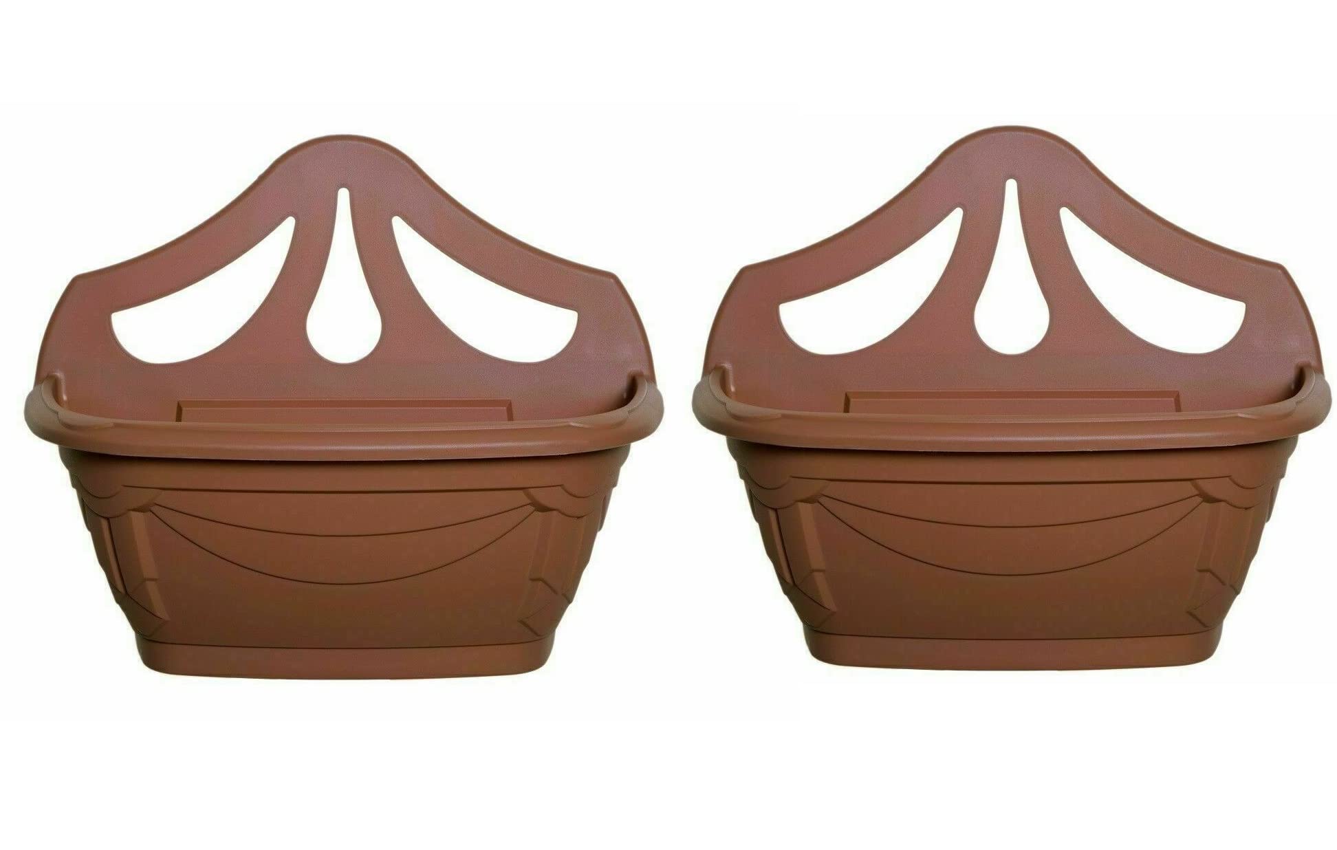 Fence Wall Planter Plant Flower Basket Pot Container Venetian Garden Box Plastic UK (Wall Planter 42 cm Terracotta, 2) — image 1