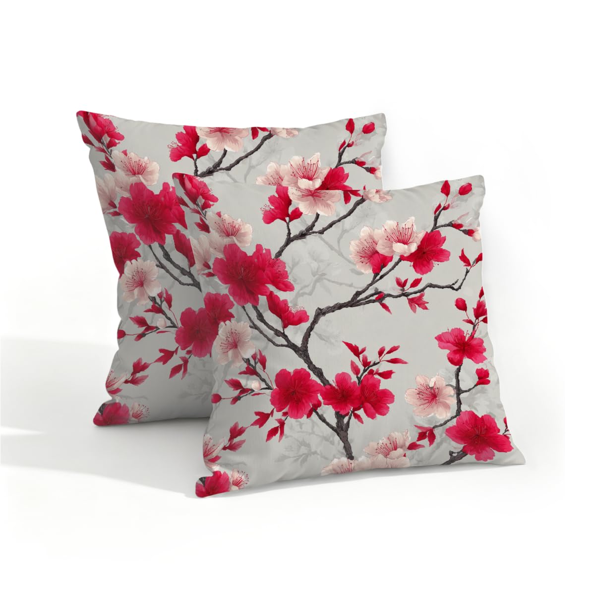 Outdoor Pillow Covers Waterproof Pillowcases 16x16in Set of 2 Cherry Blossom Floral Branches Decorative Throw Cushion Case for Couch Sofa Garden Patio Furniture
