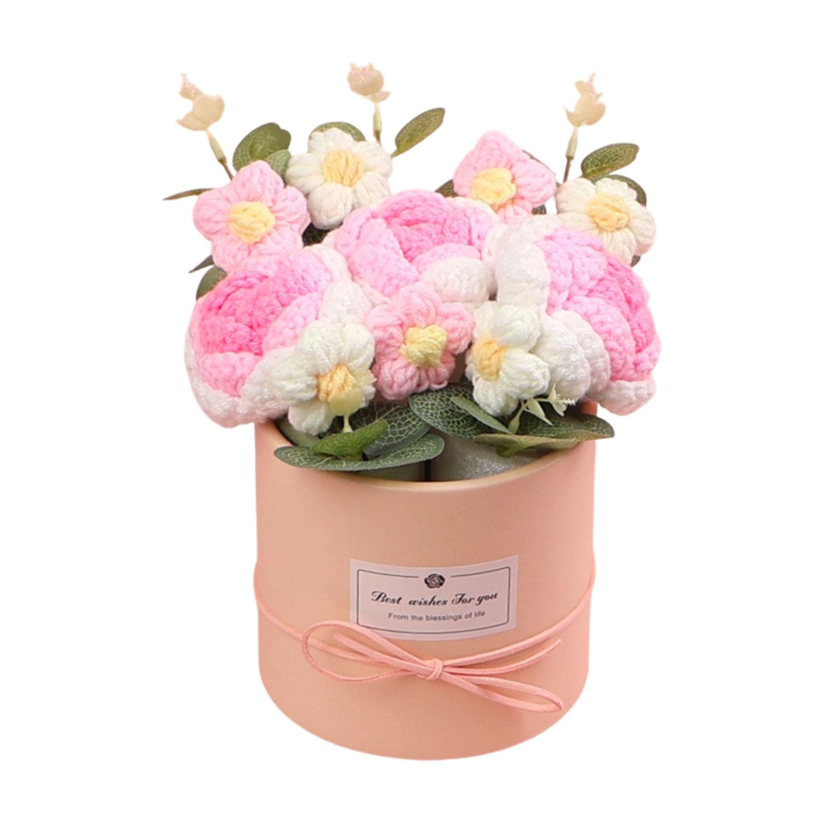 Xinsheinelry Woolen Rose Bouquets in Decorative Container for Teacher ' s Day Gifts and Bedroom Decoration Artificial Knitted Bouquets