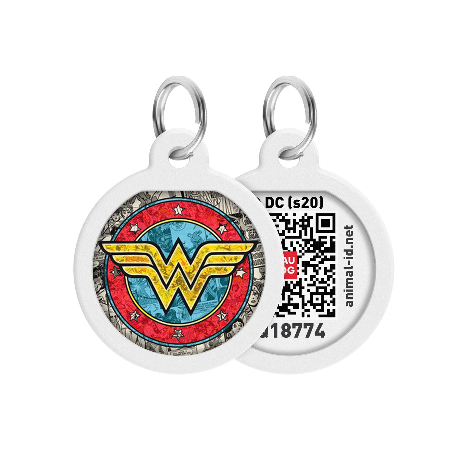 COFI 1453 Pet ID Tag for Dog Cat with QR Passport Global Search System of Lost Pets Digital ID Dog Tag Wonder Woman 2