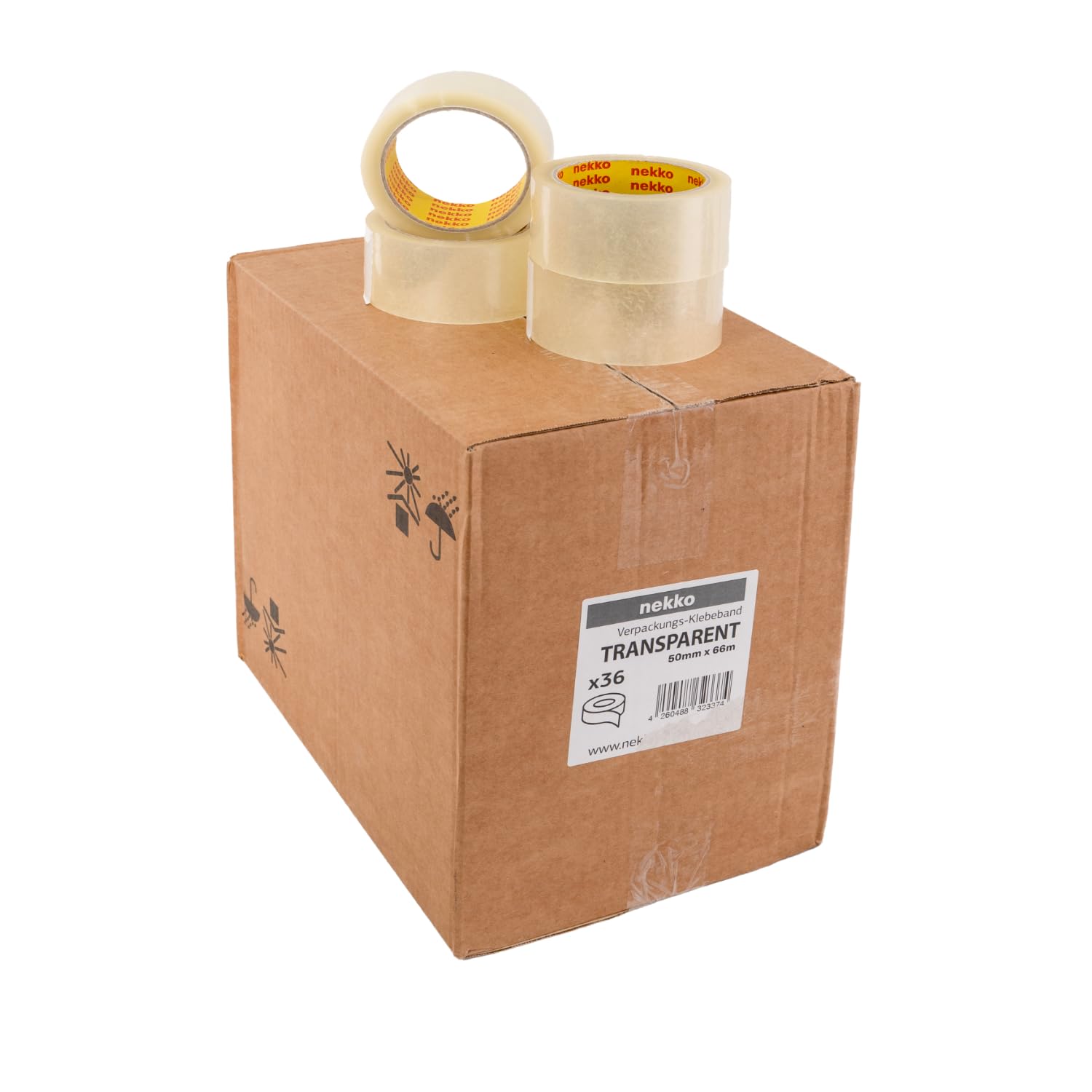 nekko 36 Rollen Paketklebeband Transparent- Starke Klebekraft, Kein Einreißen, Leises Abrollen - Packband Verpackungsband - 50mm x 66m Klebeband