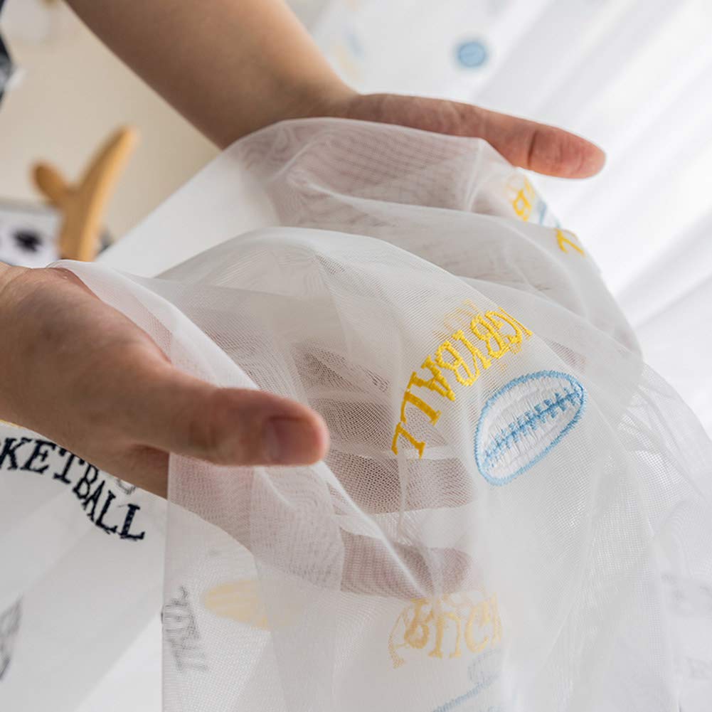 Fussball Vorhang Kinderzimmer Junge 140x175 Lang Vorhänge Kräuselband Transparent Gardinen Durchsichtig Kinder Dekoschal 2 Stück