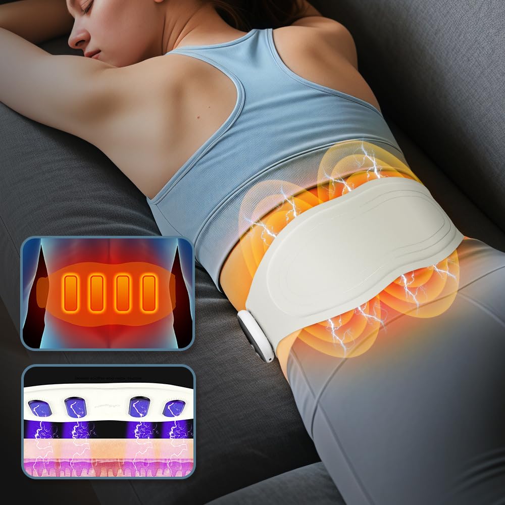 Ceinture chauffante EMS,Ceinture Abdominale Electrostimulation,electrostimulateur Musculaire,3 niveaux de chaleur,pour le Abdomen Dos Soulagement des Douleurs Menstruelle