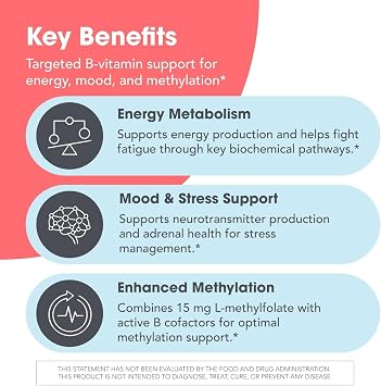 MethylPro B Complex with L-Methylfolate 15 mg, 30 Capsules | Bioavailable Methylated B Vitamins for Energy and Stress Support, Vegetarian and Hypoallergenic Formula