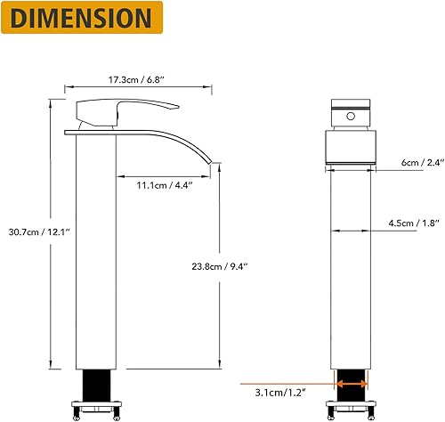 Miniatura 5 de BESy Grifo de baño con boquilla de cascada de oro cepillado, de una sola llave alta, grifo de lavabo de baño de lavabo Rv Lavabo grifo mezclador con