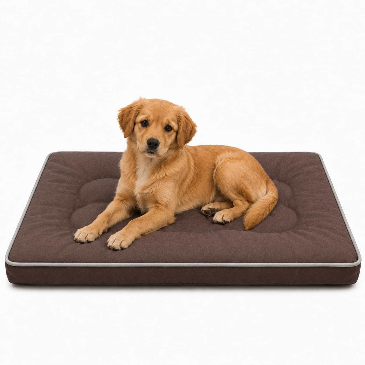 SuperGift.com Brown Medium Orthopedic Flat Pet Bed Cushion for Dogs & Cats, Soft Washable Pet Mattress with Bone Pillow Design, Non-Slip Comfortable Sleeping Mat