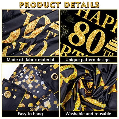 Image of 80th Birthday Decorations for Men Women - Happy 80th Birthday Banners Decorations Black Gold 80 Years Birthday Party Favor Backdrop for 80th Birthday Party Sign Decor (71 x 45 inch)