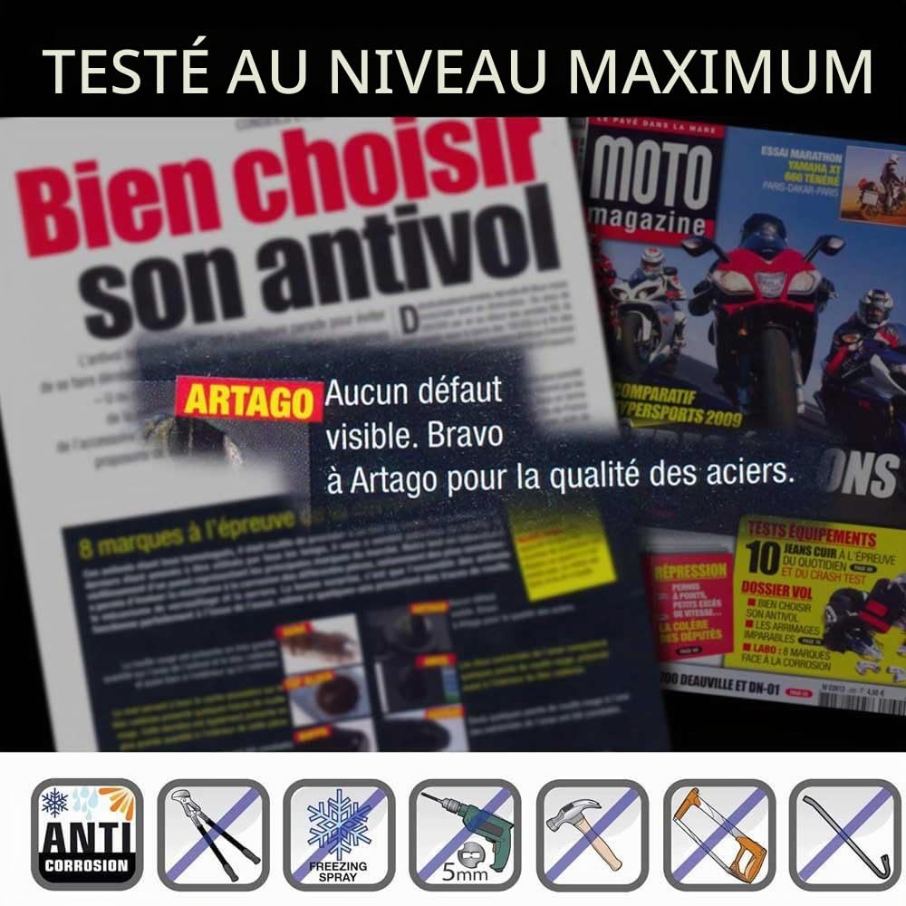 Artago 69T1 Pack Antivol Disque Haute Sécurité + Support pour BMW (R1250GS, R1200GS, F850GS, F800GS, F750GS, F700GS, G310GS, F900XR), Homologué SRA, Sold Secure Gold, ART4