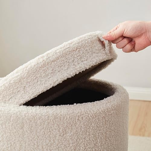 Miniatura 7 de Ornavo Home Lawrence - Otomana redonda de almacenamiento con tapa abatible y tapa de bandeja, otomana con almacenamiento para sala de estar,