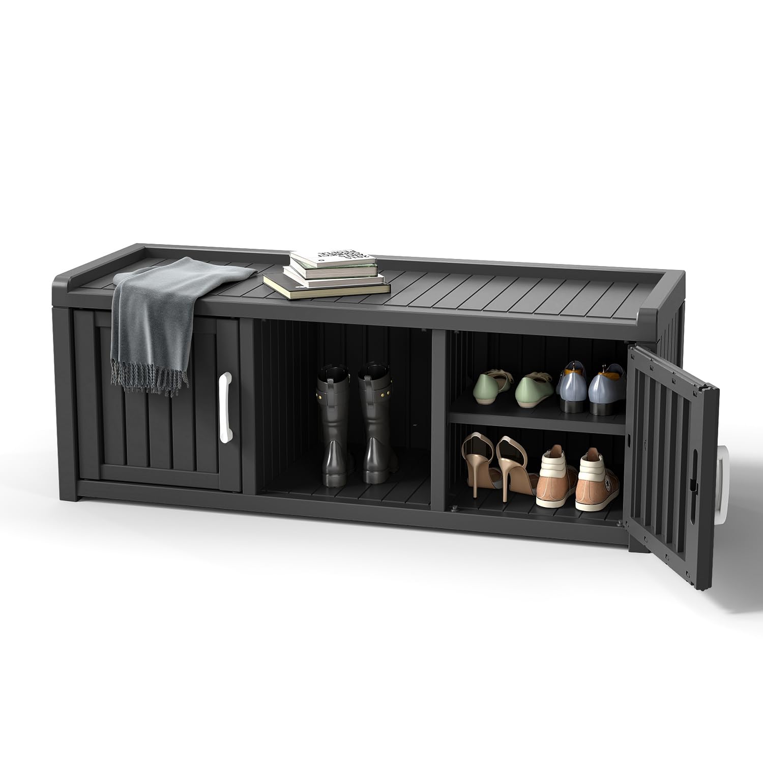 EasyUp Shoe Bench Waterproof,Resin Shoe Cabinet,Outdoor Storage,Industrial Hallway Bench with Adjustable Shelves for Entryway,Living Room,Bedroom(Deep