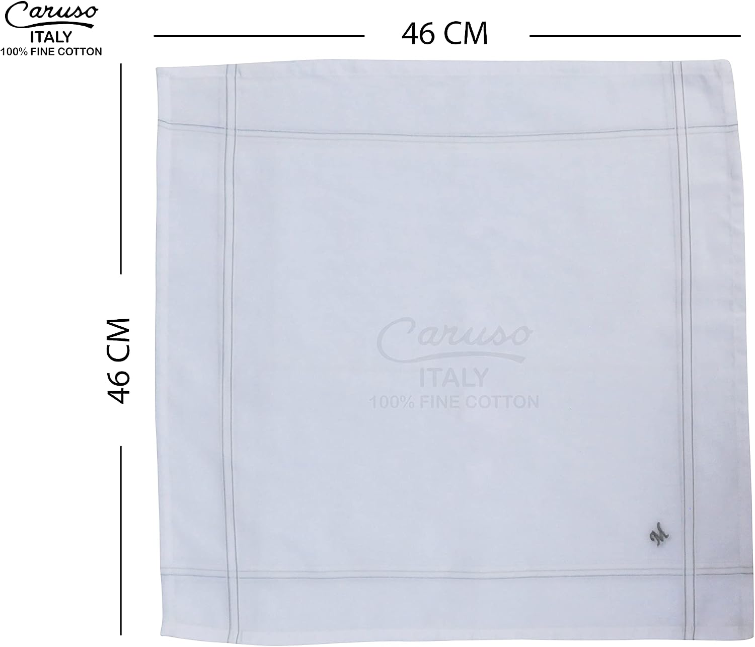 Caruso Italy Men's Initial Monogram Embroidery 100% Pure Cotton Handkerchief White Base With Colored Border - Pack Of 6