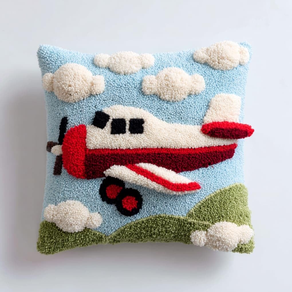 AxiangziK Latch Hook DIY Pillow Kit,Airplane Cushion Cover 43X43Cm