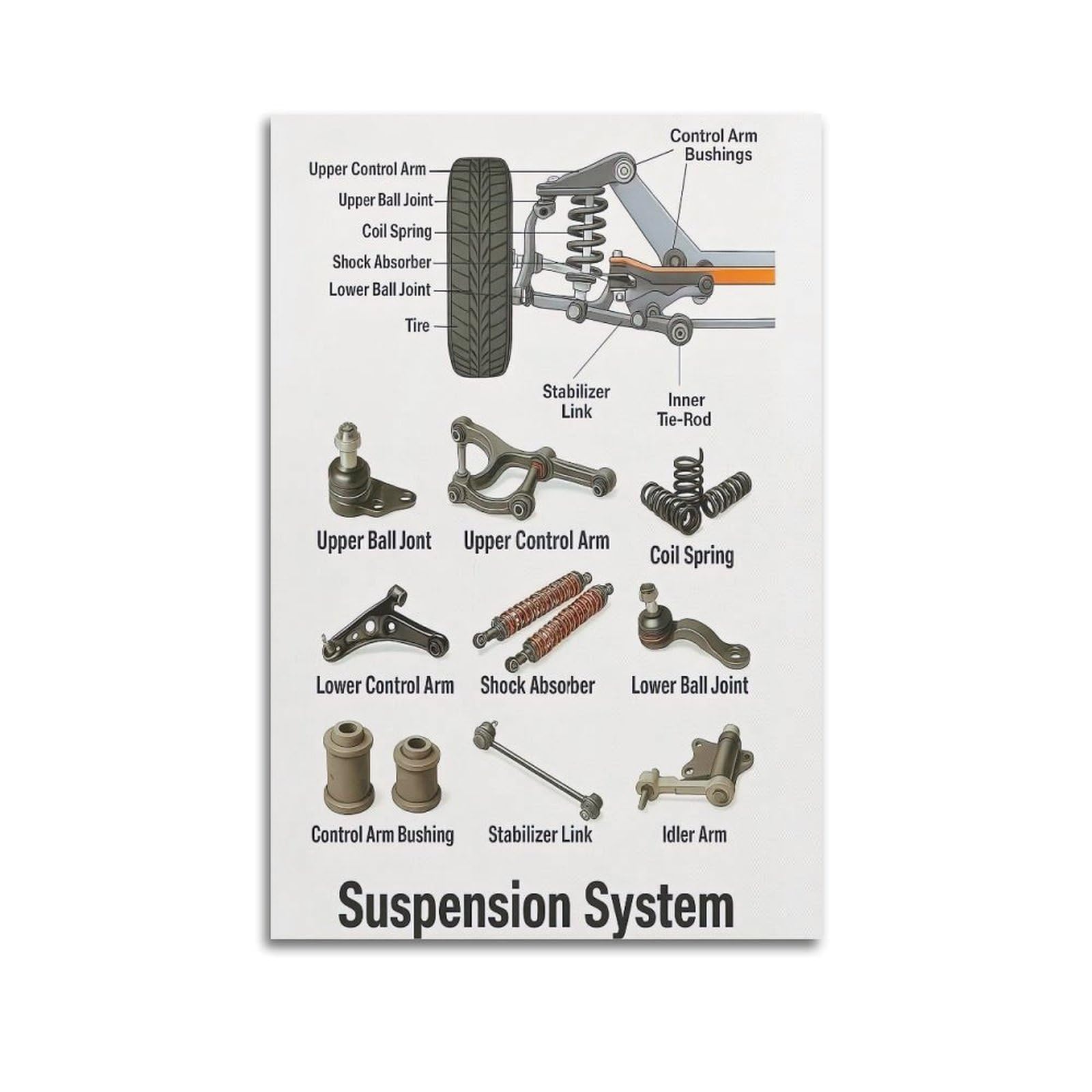 OKAHYS Vintage Auto Suspension System Artwork Poster Decorative Painting Canvas Wall Artworks Picture 16x24inch(40x60cm)