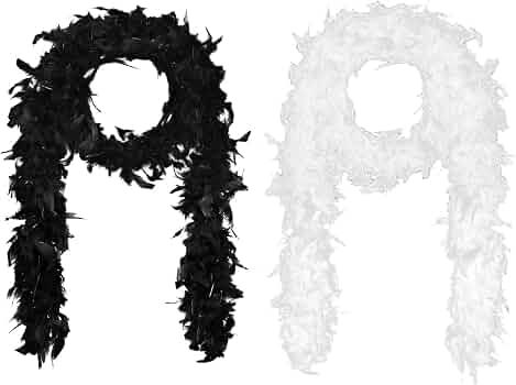 Lot De 2 Boas En Plumes GWAWG 180cm - Noir Et Blanc | Accessoire Charleston Années 20 | Fête Gatsby