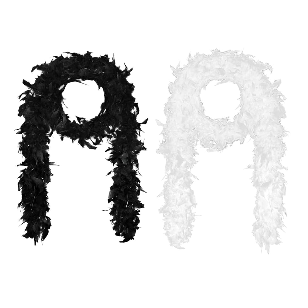 Set 2 Boe Di Piume 180 Cm Nero E Bianco - Accessorio Charleston Anni '20 Per Feste E Costumi - Foto 13